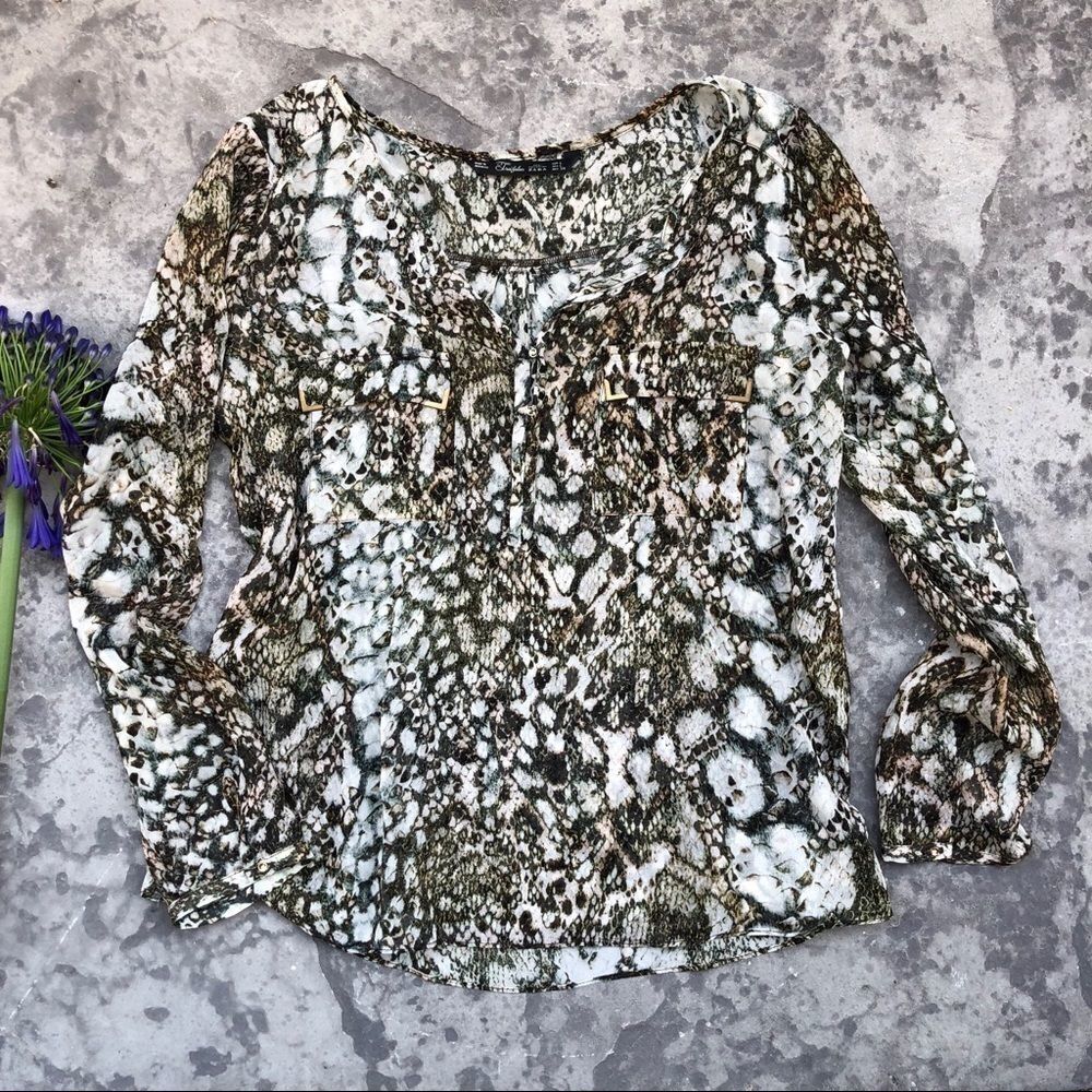 Zara trafaluc sheer long sleeve snake SILK blouse